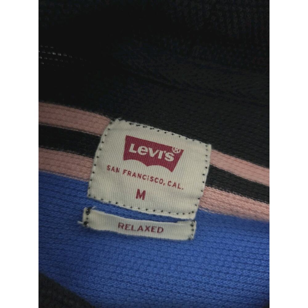 Levi's Funnel Neck Knit Pullover Sweater Off Shore Palace Blue Rugby Stripe M - Picture 4 of 10